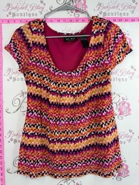 Axcess Liz Claiborne T-shirt aztec Pink Multi-Color Scoop Neck Short Sleeve Top
